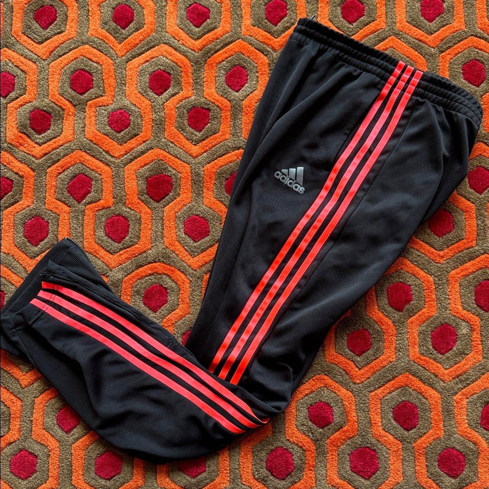 MAKE OFFER! Adidas Black Joggers Track Pants Orange Side Stripes Youth XL
